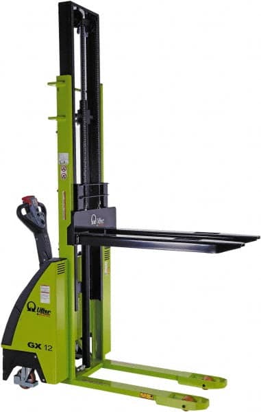 Vestil - 2,500 Lb Capacity, 89" Lift Height, Battery Operated Self-Propelled Electric Stacker - 45" Fork Length x 22" Fork Width - Makers Industrial Supply