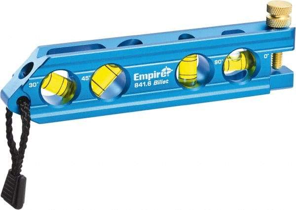 Empire Level - Magnetic 6" Long 4 Vial Torpedo Level - Metal, Blue, 1 Level, 1 Plumb & 1 30° & 1 45° Vials - Makers Industrial Supply