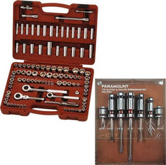 Paramount - 110 Piece 1/4" & 3/8" Drive Deep Well Socket Set - 6, 8, 12 Points, 5/32" to 13/16" (4mm to 19mm) Range, Inch/Metric Measurement Standard - Makers Industrial Supply