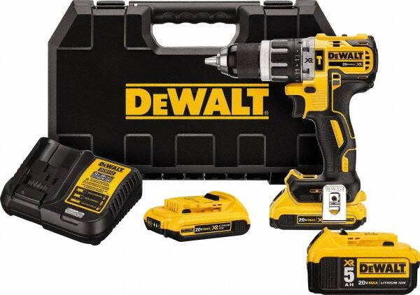 DeWALT - 20 Volt 1/2" Metal Single Sleeve w Carbide Jaws Ratcheting Chuck Chuck Cordless Hammer Drill - 0 to 34,000 BPM, 0 to 500 & 0 to 2,000 RPM, Reversible, Mid-Handle - Makers Industrial Supply