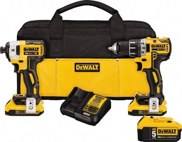 DeWALT - 20 Volt Cordless Tool Combination Kit - Includes Brushless Compact Drill/Driver & Impact Driver, Lithium-Ion Battery Included - Makers Industrial Supply