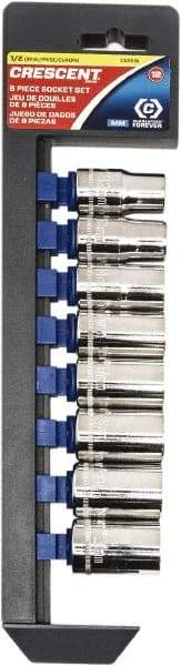 Crescent - 8 Piece 1/2" Drive Chrome Vanadium Finish Socket Set - 12 Points, 12mm to 21mm Range, Metric Measurement Standard - Makers Industrial Supply