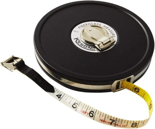 Keson - 100' x 1/2" Tape Measure - 1/8, 1/10 & 1/100" Graduation - Makers Industrial Supply