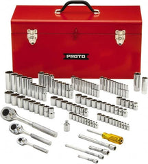 Proto - 101 Piece 1/4", 3/8" & 1/2" Drive Chrome Finish Deep Well Socket Set - 6, 8, 12 Points, 1/4" to 1" (4mm to 19mm) Range, Inch/Metric Measurement Standard - Makers Industrial Supply