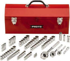 Proto - 81 Piece 1/4", 3/8" & 1/2" Drive Chrome Finish Deep Well Socket Set - 6, 12 Points, 5/32" to 13/16" (4mm to 19mm) Range, Inch/Metric Measurement Standard - Makers Industrial Supply