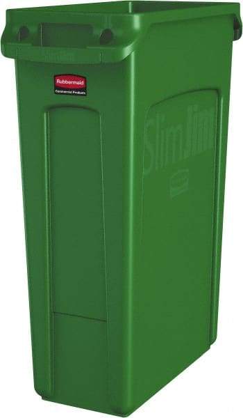 Rubbermaid - 23 Gal Green Rectangle Trash Can - Polyethylene, None Graphic, 30" High x 22" Long x 11" Wide, Lid Not Included - Makers Industrial Supply