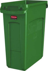 Rubbermaid - 16 Gal Green Rectangle Trash Can - Polyethylene, None Graphic, 25" High x 22" Long x 11" Wide, Lid Not Included - Makers Industrial Supply