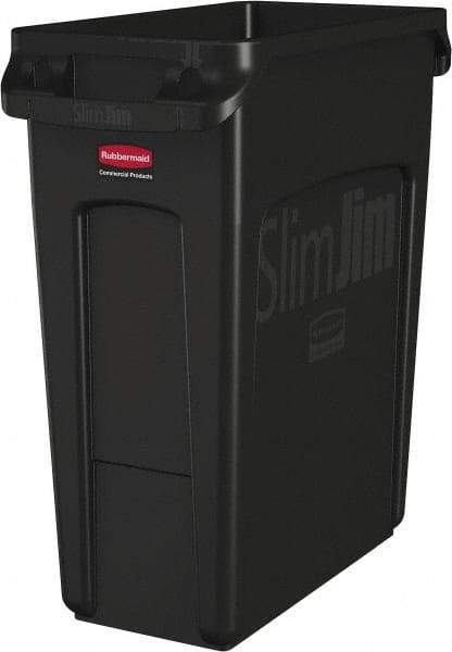 Rubbermaid - 16 Gal Black Rectangle Trash Can - Polyethylene, None Graphic, 25" High x 22" Long x 11" Wide, Lid Not Included - Makers Industrial Supply