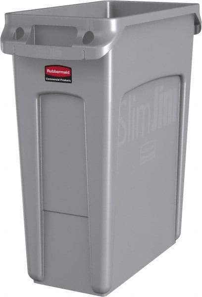 Rubbermaid - 16 Gal Gray Rectangle Trash Can - Polyethylene, None Graphic, 25" High x 22" Long x 11" Wide, Lid Not Included - Makers Industrial Supply