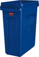 Rubbermaid - 16 Gal Blue Rectangle Trash Can - Polyethylene, None Graphic, 25" High x 22" Long x 11" Wide, Lid Not Included - Makers Industrial Supply