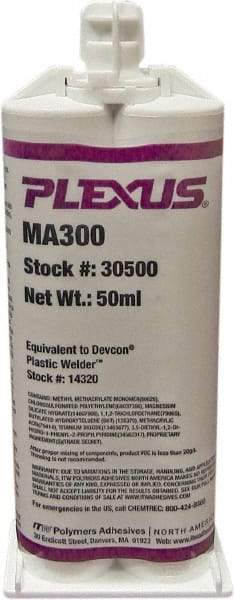 Plexus - 50 mL Cartridge Two Part Adhesive - 3 to 6 min Working Time, 60°F - Makers Industrial Supply