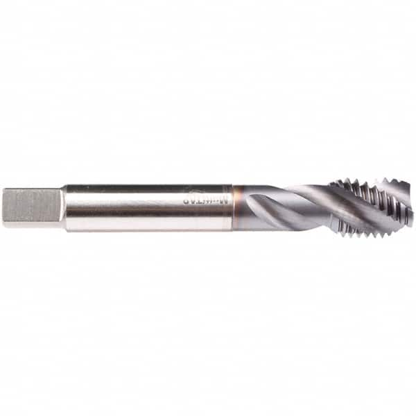 Emuge - 7/8-14 UNF 4 Flute 2B/3B Modified Bottoming Spiral Flute Tap - High Speed Steel, TiCN Finish, 5.512" OAL, Right Hand Flute, Right Hand Thread, Series CU539300 - Makers Industrial Supply