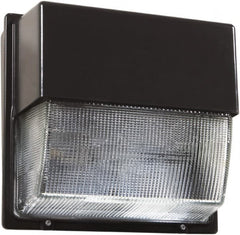 Lithonia Lighting - 72 Watt, 4,700 Lumen, 5,000°K, 120-277 Volt, LED Wall Pack Light Fixture - Prismatic Glass Lens, Aluminum Housing, Bronze (Color), Wall Mount, 8-15/16" Deep x 9-1/2" High x 10-9/16" Wide - Makers Industrial Supply