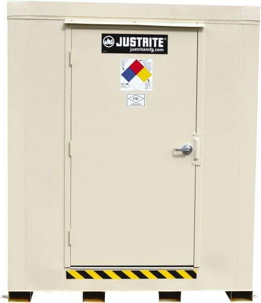 Justrite - 12 Drum, 221 Gal Sump Capacity, Locker - 7.33' Long x 10' Wide x 8.08' High, Galvanized Steel - Makers Industrial Supply