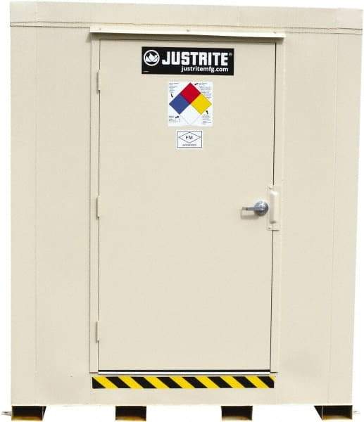 Justrite - 12 Drum, 205 Gal Sump Capacity, Locker - 7.33' Long x 10' Wide x 8' High, Galvanized Steel - Makers Industrial Supply