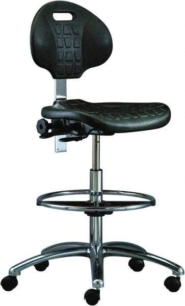 Bevco - 20-1/2 to 30-1/2" High Adjustable Height Swivel Stool - 27" Wide x 27" Deep, Polyurethane Seat, Black - Makers Industrial Supply