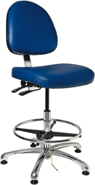 Bevco - 19 to 26-1/2" High Adjustable Height Swivel Stool - 27" Wide x 27" Deep, Vinyl Seat, Blue - Makers Industrial Supply