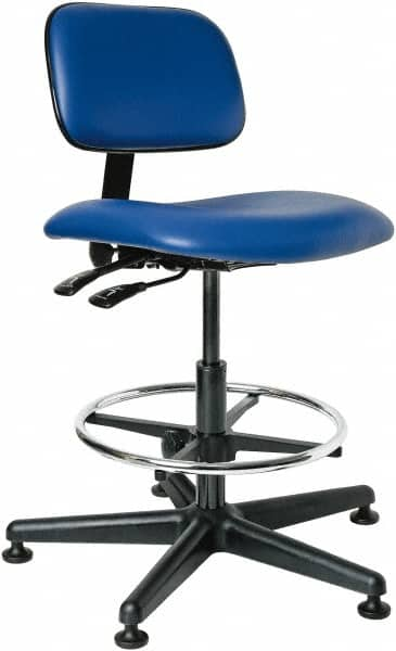 Bevco - 19-1/2 to 27" High Adjustable Height Swivel Stool - 27" Wide x 27" Deep, Vinyl Seat, Blue - Makers Industrial Supply