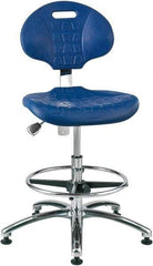 Bevco - 20-1/2 to 30-1/2" High Adjustable Height Swivel Stool - 27" Wide x 27" Deep, Polyurethane Seat, Blue - Makers Industrial Supply