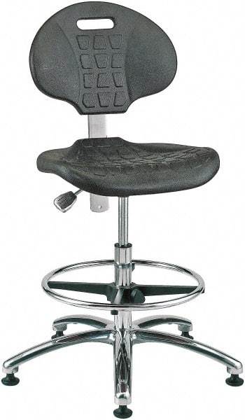 Bevco - 20-1/2 to 30-1/2" High Adjustable Height Swivel Stool - 27" Wide x 27" Deep, Polyurethane Seat, Black - Makers Industrial Supply