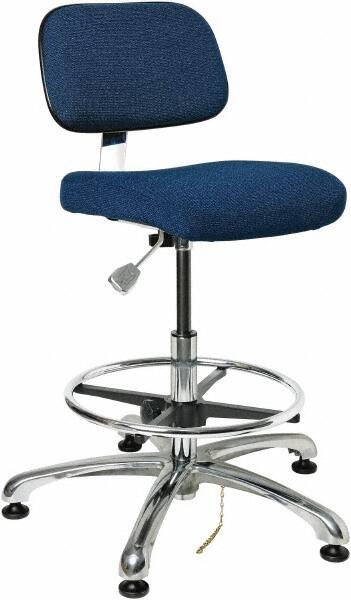 Bevco - 19 to 26-1/2" High Adjustable Height Swivel Stool - 27" Wide x 27" Deep, Conductive Cloth Seat, Navy - Makers Industrial Supply