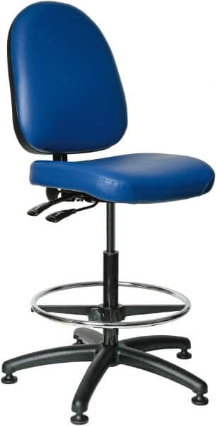 Bevco - 24 to 34" High Adjustable Height Swivel Stool - 27" Wide x 27" Deep, Vinyl Seat, Blue - Makers Industrial Supply