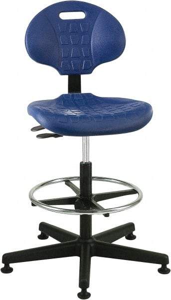 Bevco - 21 to 31" High Adjustable Height Swivel Stool - 27" Wide x 27" Deep, Polyurethane Seat, Blue - Makers Industrial Supply