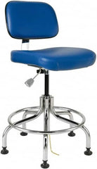 Bevco - 20 to 25" High Adjustable Height Swivel Stool - 22" Wide x 22" Deep, ESD Vinyl Seat, Blue - Makers Industrial Supply