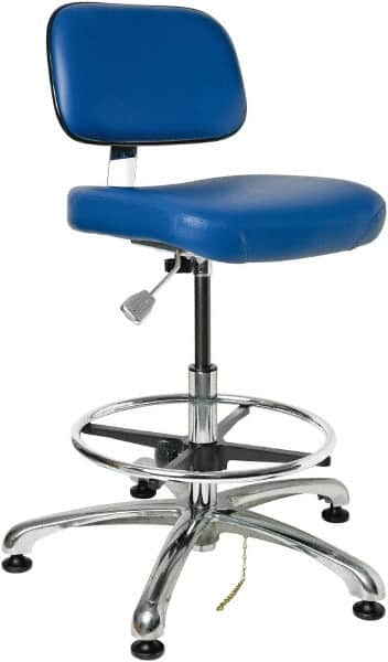 Bevco - 19 to 26-1/2" High Adjustable Height Swivel Stool - 27" Wide x 27" Deep, ESD Vinyl Seat, Blue - Makers Industrial Supply