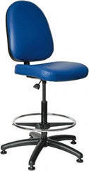 Bevco - 24 to 34" High Adjustable Height Swivel Stool - 27" Wide x 27" Deep, Vinyl Seat, Blue - Makers Industrial Supply