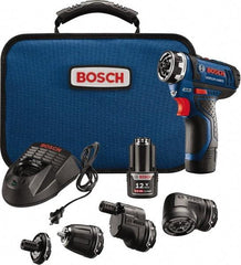 Bosch - 12 Volt 1/4" Chuck Pistol Grip Handle Cordless Drill - 0-400 & 0-1300 RPM, Reversible, 2 Lithium-Ion Batteries Included - Makers Industrial Supply