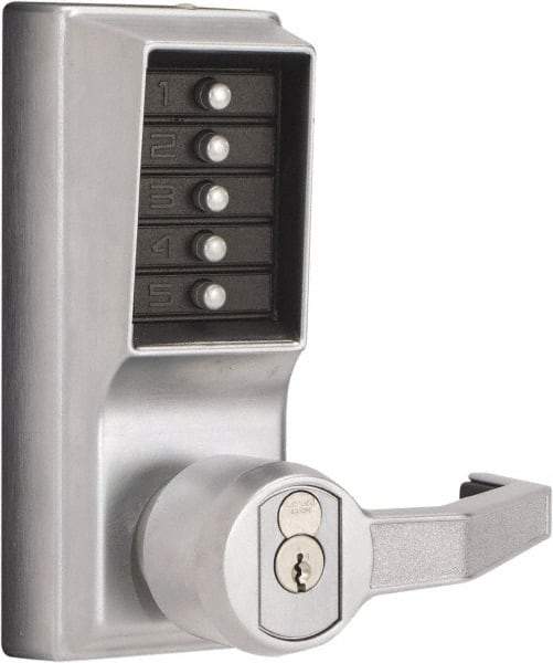 Kaba Access - Combination Entry Lever Lockset with Key Override - 2-3/4" Back Set, No Cylinder, Zamak3, Satin Chrome Finish - Makers Industrial Supply