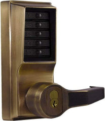 Kaba Access - Combination Entry Lever Lockset with Key Override - 2-3/4" Back Set, No Cylinder, Zamak3, Antique Brass Finish - Makers Industrial Supply