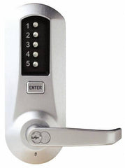 Kaba Access - Combination Entry Lever Lockset with Key Override - 2-3/4" Back Set, No Cylinder, Zamak3, Satin Chrome Finish - Makers Industrial Supply