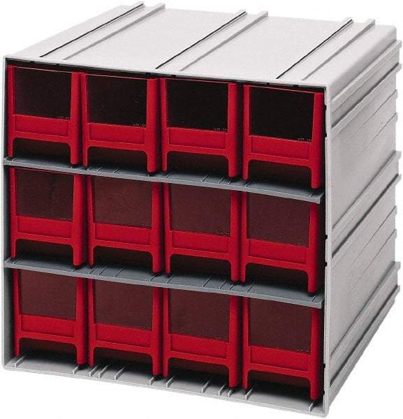 Quantum Storage - 12 Drawer, 12 Compartment, Small Parts Drawer Cabinet System - 11-3/8" Deep x 11-3/4" Wide x 11" High - Makers Industrial Supply