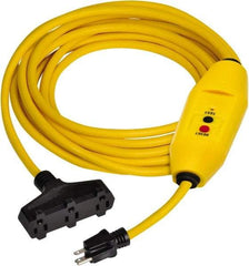 Tower - 3 Outlets, 125 Volt, 15 Amp, Yellow, GFCI and Triple Tap Cord Set - 5-15P, 5-15R NEMA Configuration, 25 Ft. Long, cUL Listed, OSHA, UL File E174279 - Makers Industrial Supply