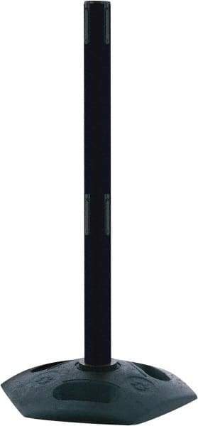 Tensator - 38" High, 2-1/2" Pole Diam, Receiver Post - 19" Base Diam, Octagon Recycled Rubber Base, Black Plastic Post, Tape, Dual Line Tape, For Outdoor Use - Makers Industrial Supply