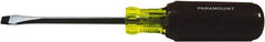 Paramount - 1/4" Blade Width, 8-1/4" OAL Standard Slotted Screwdriver - 4" Blade Length, Square Shank, Acetate with Rubber Grip Handle - Makers Industrial Supply