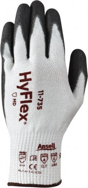 Ansell - Size XS (6), ANSI Cut Lvl 4, Abrasion Lvl 6, Polyurethane Coated Cut Resistant Gloves - 8.46" Long, Palm & Fingertips Coated, Intercept Technology Yarn Lining, Knit Wrist, White/Gray, Paired - Makers Industrial Supply