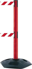 Tensator - 38" High, 2-1/2" Pole Diam, 4 Way Stanchion - 19" Base Diam, Octagon Recycled Rubber Base, Red Plastic Post, 7-1/2' x 2" Tape, Dual Line Tape, For Outdoor Use - Makers Industrial Supply