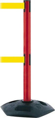 Tensator - 38" High, 2-1/2" Pole Diam, 4 Way Stanchion - 19" Base Diam, Octagon Recycled Rubber Base, Red Plastic Post, 7-1/2' x 2" Tape, Dual Line Tape, For Outdoor Use - Makers Industrial Supply