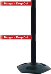 Tensator - 38" High, 2-1/2" Pole Diam, 4 Way Stanchion - 19" Base Diam, Octagon Recycled Rubber Base, Black Plastic Post, 7-1/2' x 2" Tape, Dual Line Tape, For Outdoor Use - Makers Industrial Supply