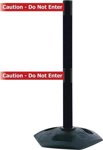 Tensator - 38" High, 2-1/2" Pole Diam, 4 Way Stanchion - 19" Base Diam, Octagon Recycled Rubber Base, Black Plastic Post, 7-1/2' x 2" Tape, Dual Line Tape, For Outdoor Use - Makers Industrial Supply