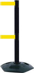 Tensator - 38" High, 2-1/2" Pole Diam, 4 Way Stanchion - 19" Base Diam, Octagon Recycled Rubber Base, Black Plastic Post, 7-1/2' x 2" Tape, Dual Line Tape, For Outdoor Use - Makers Industrial Supply