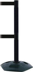 Tensator - 38" High, 2-1/2" Pole Diam, 4 Way Stanchion - 19" Base Diam, Octagon Recycled Rubber Base, Black Plastic Post, 7-1/2' x 2" Tape, Dual Line Tape, For Outdoor Use - Makers Industrial Supply