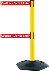 Tensator - 38" High, 2-1/2" Pole Diam, 4 Way Stanchion - 19" Base Diam, Octagon Recycled Rubber Base, Yellow Plastic Post, 7-1/2' x 2" Tape, Dual Line Tape, For Outdoor Use - Makers Industrial Supply