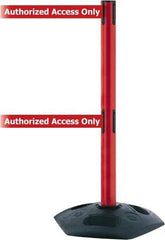 Tensator - 38" High, 2-1/2" Pole Diam, 4 Way Stanchion - 19" Base Diam, Octagon Recycled Rubber Base, Red Plastic Post, 7-1/2' x 2" Tape, Dual Line Tape, For Outdoor Use - Makers Industrial Supply