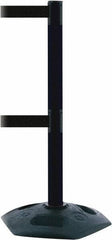 Tensator - 38" High, 2-1/2" Pole Diam, 4 Way Stanchion - 19" Base Diam, Octagon Recycled Rubber Base, Black Plastic Post, 13' x 2" Tape, Dual Line Tape, For Outdoor Use - Makers Industrial Supply