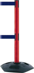 Tensator - 38" High, 2-1/2" Pole Diam, 4 Way Stanchion - 19" Base Diam, Octagon Recycled Rubber Base, Red Plastic Post, 13' x 2" Tape, Dual Line Tape, For Outdoor Use - Makers Industrial Supply