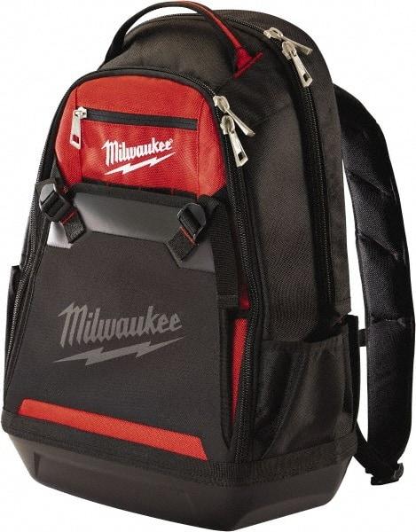 Milwaukee Tool - 35 Pocket Black & Red Ballistic Polyester Backpack Tool Bag - 9" Wide x 24" Deep x 15-13/32" High - Makers Industrial Supply